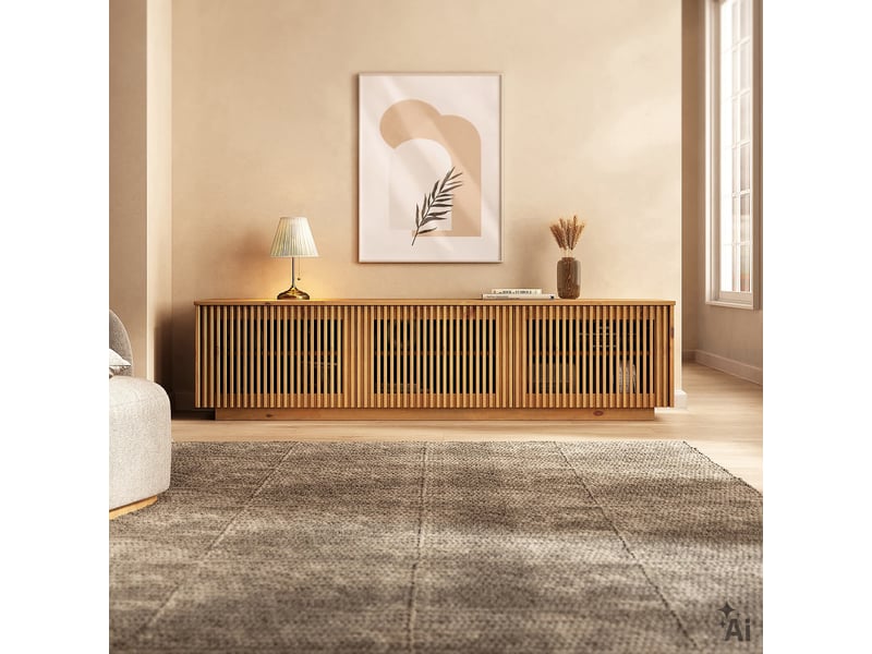  Meuble tv ole l 175 cm 3 portes en bois massif - coloris chêne  - Conforama B