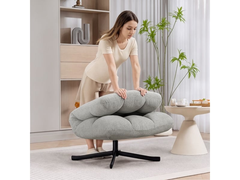 Chaise fauteuil pivotant large assise revêtement aspect chenille déperlant pieds en acier croisés gris clair - Conforama B
