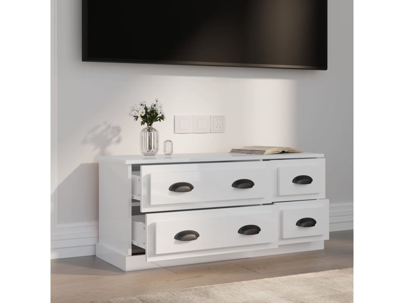  Meuble tv - banc tv - meuble de rangement blanc brillant 100x35,5x45 cm bois d'ingénierie  - Conforama C