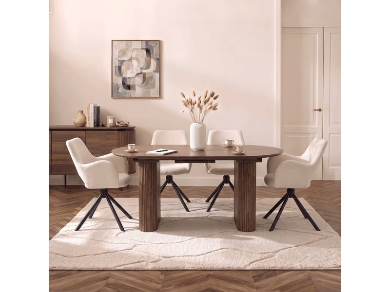  Table à manger ovale extensible couleur bois foncé 180-220 cm  - Conforama D