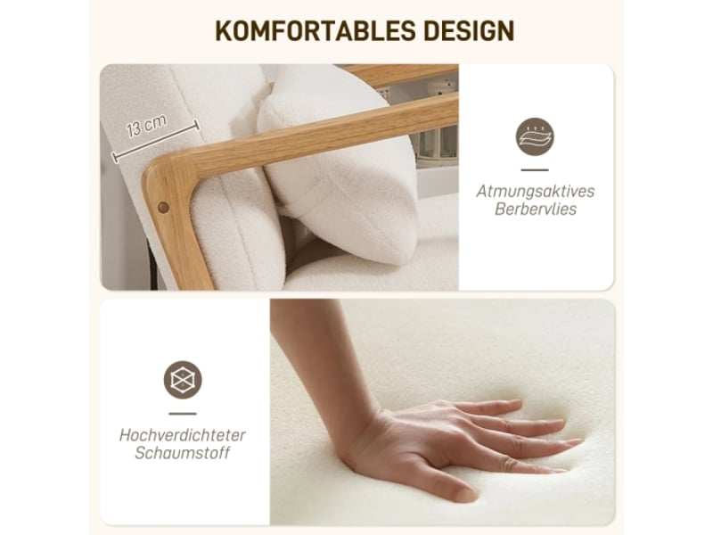  Fauteuil à bascule blanc avec repose-pieds, tissu polaire, accoudoirs et dossier haut, rembourré  - Conforama E