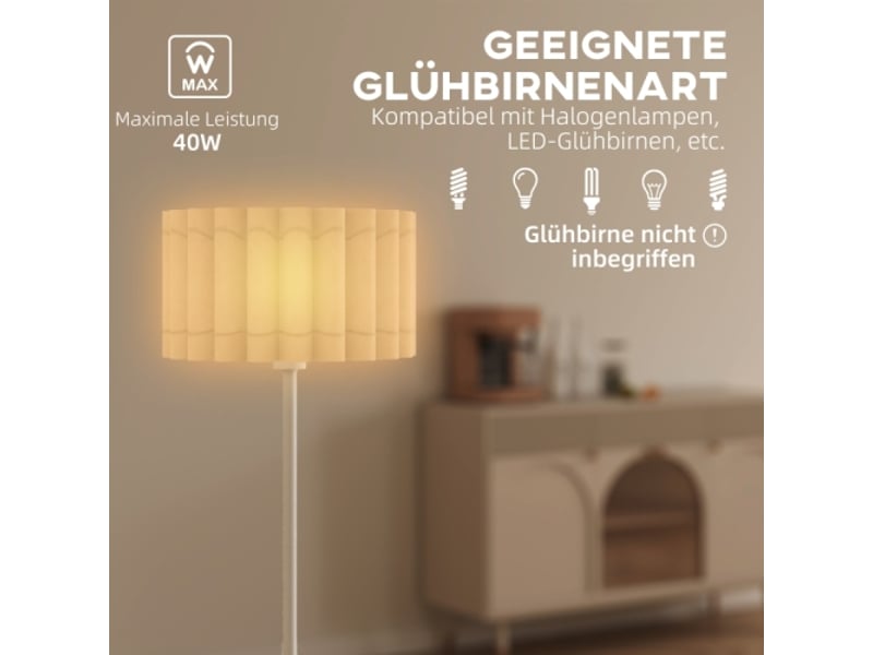  Lampadaire e27 avec abat-jour ondulé, blanc, interrupteur au pied, pour salon et chambre, sans ampoule  - Conforama E