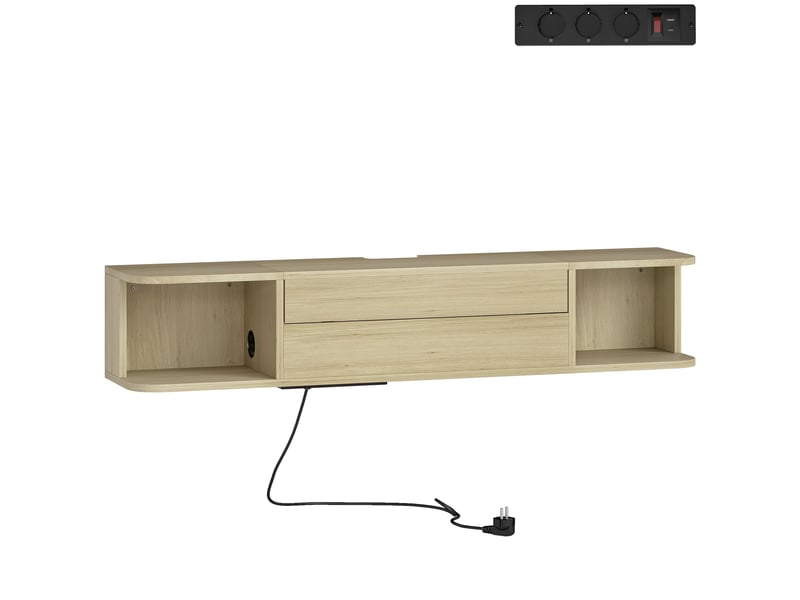  Meuble tv suspendu meuble télé pour téléviseur 50 pouces tiroir étagères passe-câbles effet bois naturel 120x24x22,4cm  - Conforama B