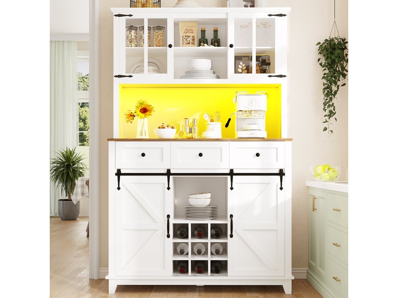  Buffet blanc 105x38x180 cm led – étagères ajustables, meuble salon et salle à manger  - Conforama B