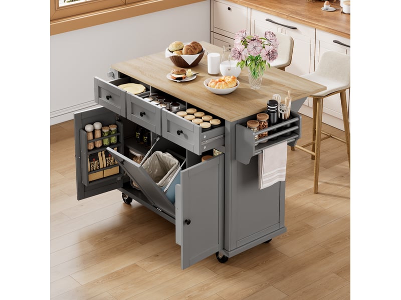Îlot de cuisine 112x46,2-76,2x92,7 cm avec roulettes naturel et gris - Conforama B