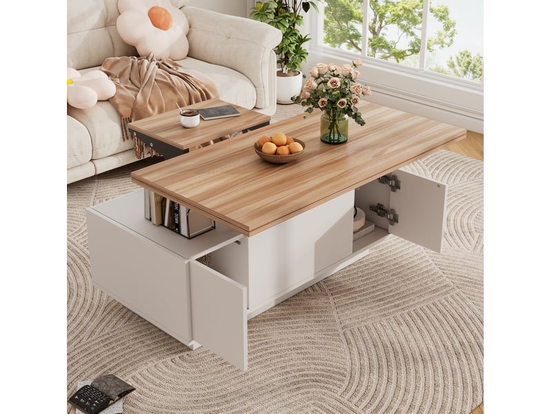  Table basse relevable avec 2 plateaux, 2 portes et rangement dissimulé pour salon, 100 × 50 × 55,5 cm  - Conforama B