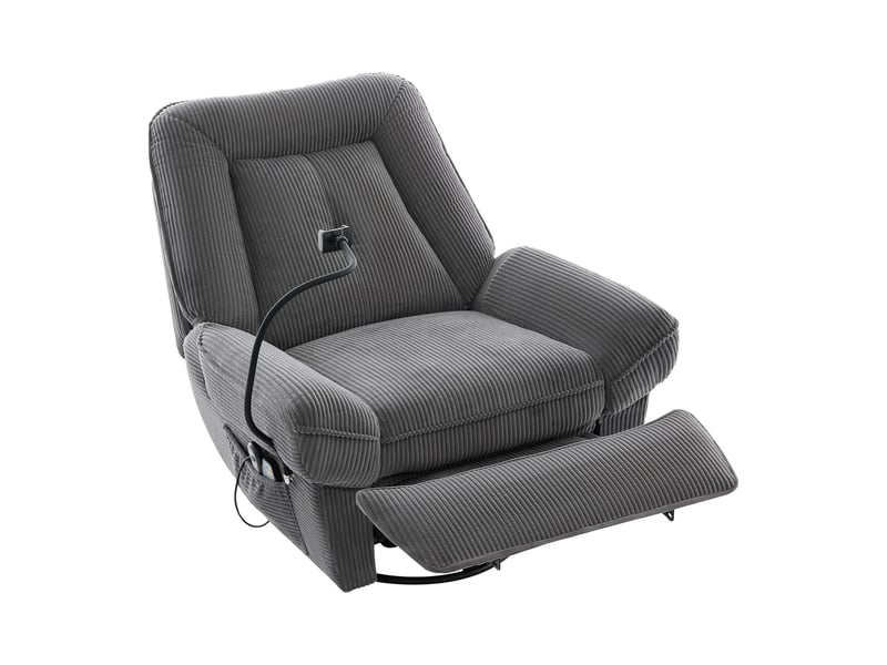 Fauteuil relax 92x91x104 cm – fauteuil 1 place pivotant 360° avec massage chauffage bascule usb – velours côtelé – gris foncé - Conforama E