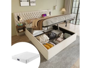 Lit coffre 160x200 cm <strong>MEULVA</strong> <strong></strong> coloris beige