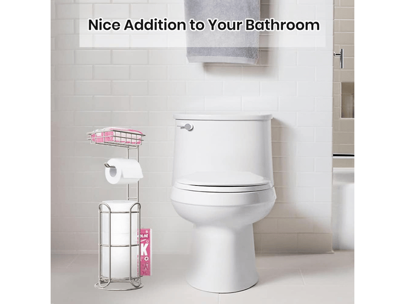  Mega roll toilet paper holder stainless steel bathroom tissue holder stand tp dispenser with phonewipe shelf &amp; magazine rack  - Conforama D
