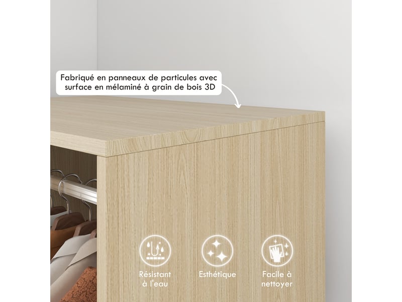  Armoire penderie étagère 2 niches penderie 4 roulettes pivotantes dim. 60l x 40l x 128h cm bois naturel  - Conforama E