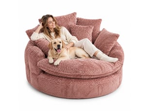 Fauteuil lounge géant 190,5 x 138 x 63 cm rose, mousse et tissu polyester, dossier réglable et coussin