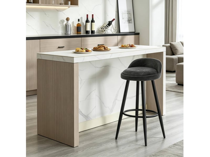  Tabouret de bar avec dossier 36,5 x 40 x 78,5 cm – anthracite – repose-pieds et patins réglables antidérapants  - Conforama B