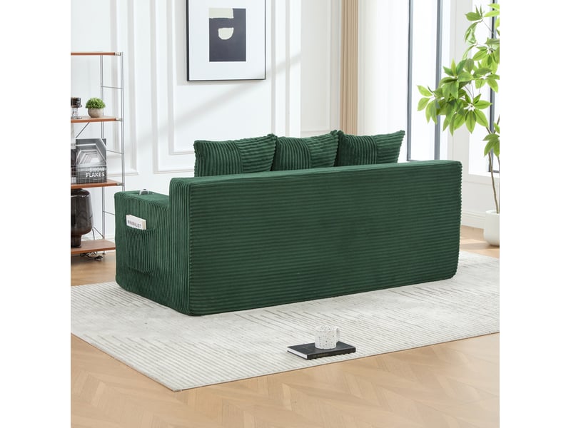  Canapé convertible 3 places 172 x 87 cm – vert émeraude – porte-gobelets, poches et assise extensible  - Conforama E
