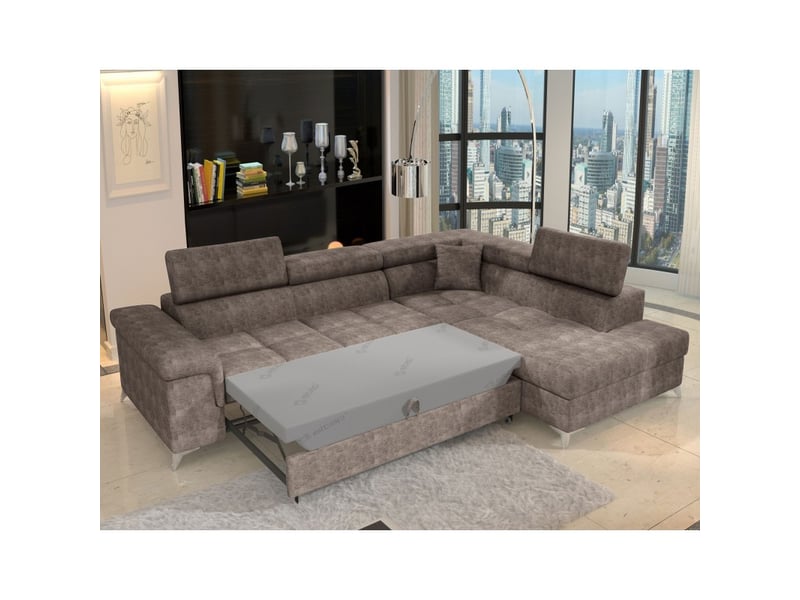  Canapé d'angle convertible palazzo 4 places marron – angle droit avec coffre  - Conforama B