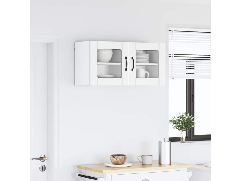  Meuble mural de cuisine, cabinet en verre mural 2 pcs blanc bois d'ingénierie shl6556  - Conforama D