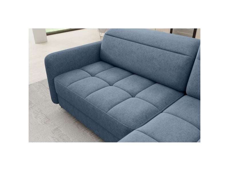  Canapé d'angle droit convertible barnea 208 cm bleu marine chiné avec rangement  - Conforama D
