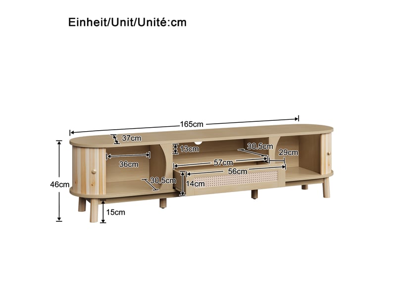  Meuble tv rotin avec portes et tiroirs mdf naturel 165cm  - Conforama D