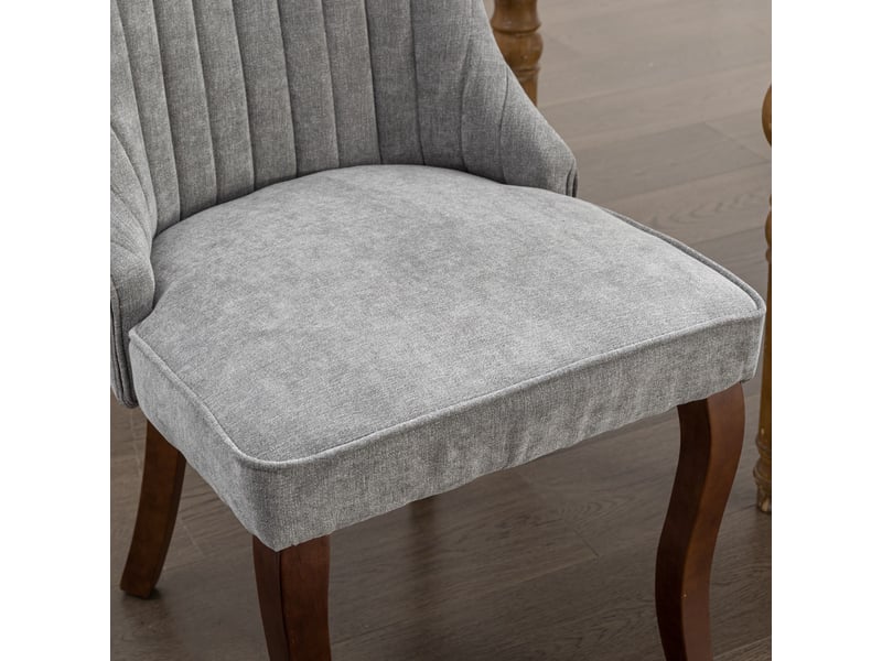  Lot de 2 chaises de salle à manger en tissu gris, dossier capitonné, pieds bois courbés  - Conforama E