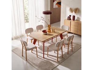 Table à manger extensible 140180cm pieds métal terracotta et plateau finition chêne meloe
