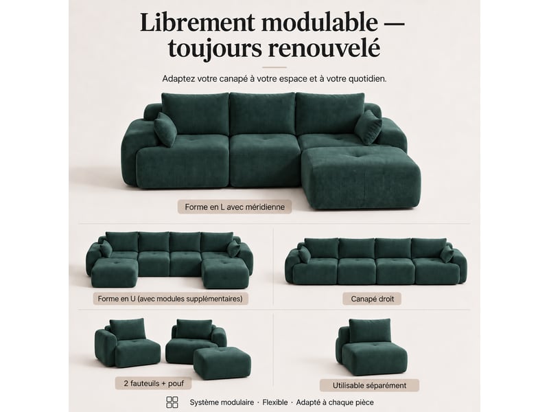  Canapé modulaire à compression, en tissu velours  - Conforama E