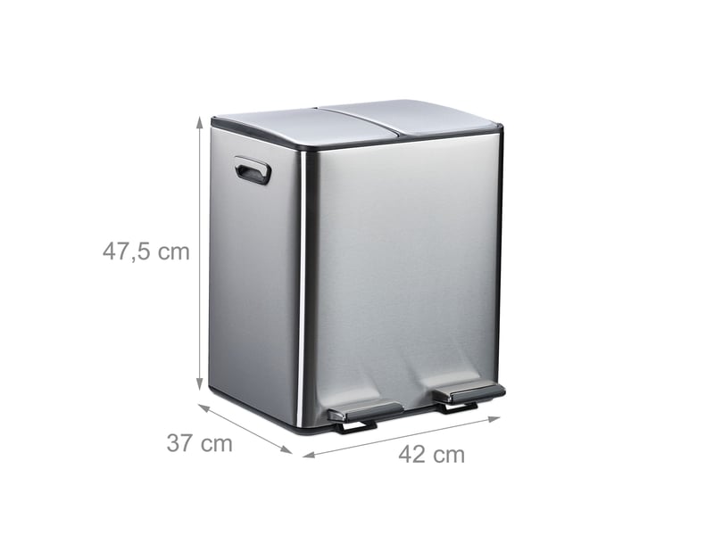  Poubelle de cuisine moderne avec pédales tri déchets 47 x 42 x 37 cm en fer gris 13_0017146  - Conforama B