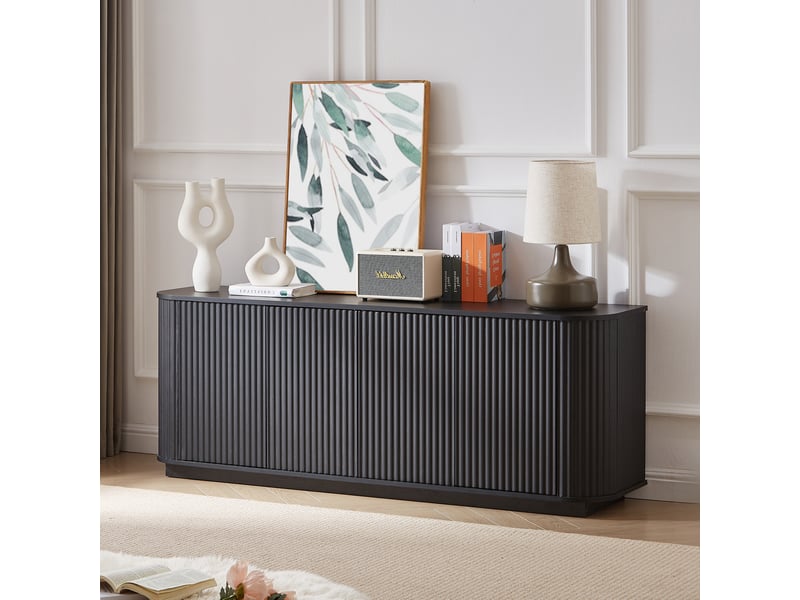  Buffet noir 162.5 cm à motif vague - rayures verticales - rangement cuisinechambre - 162.5x38x61 cm  - Conforama B