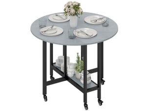 Table de salle à manger pliante à roulettes avec étagère ouverte, idéale pour les petits espaces, gris ciment