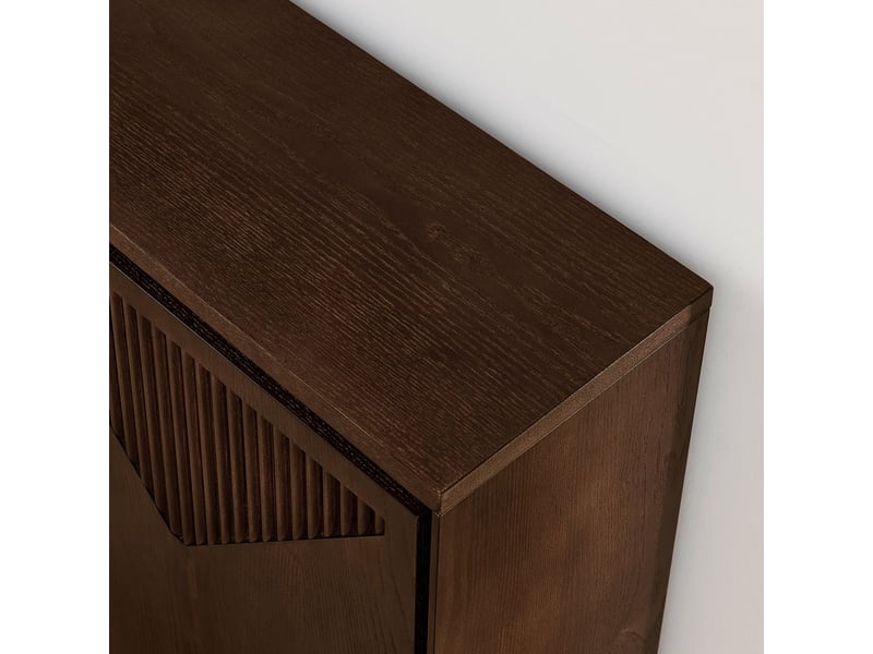  Buffet rangement intégré format étroit forme en v style mid-century modern bois de noyer foncé  - Conforama D