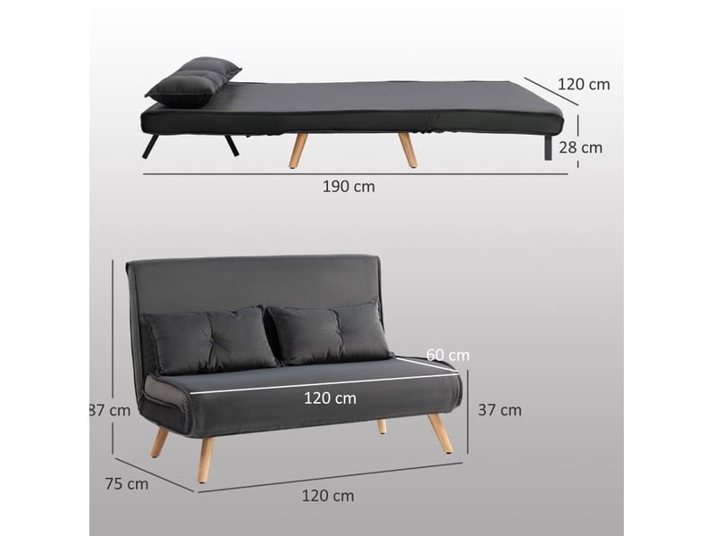  Canapé convertible ulevr 2 places en lit 190 cm, dossier réglable 5 positions, polyester gris foncé  - Conforama B