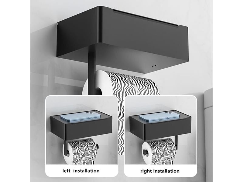  Porte-rouleau de papier toilette support de rangement pour salle de bain avec distributeur de lingettes noir porte-rouleau , argent  - Conforama D
