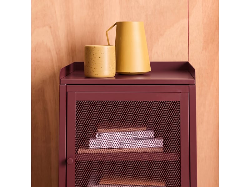  Table de chevet industrielle métal 1 porte grillagée bordeaux - ohio  - Conforama E