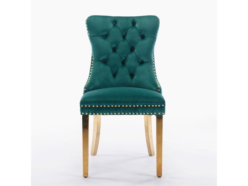  Lot de 2 chaises salle à manger velours vert, pieds métal doré cloutées - chic et tendance  - Conforama A