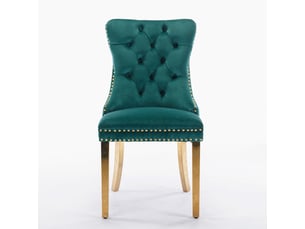 Lot de 2 chaises salle à manger velours vert, pieds métal doré cloutées - chic et tendance