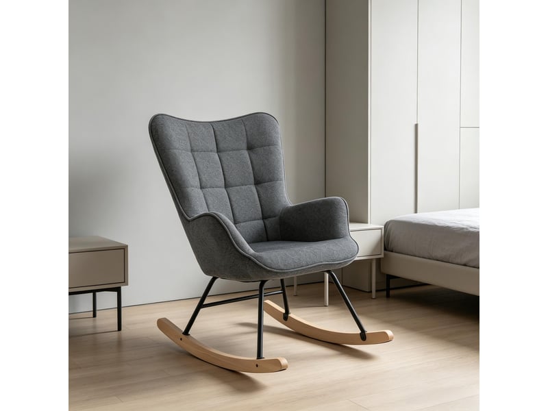  Fauteuil à bascule en velours gris foncé avec dossier haut, fauteuil relax ergonomique avec pieds en bois massif, 67.5x65x95 cm  - Conforama E