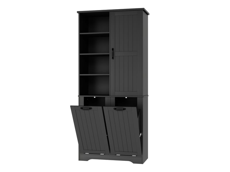 Colonne de salle de bains 78x35x172,7 cm avec 2 paniers à linge noire - Conforama E