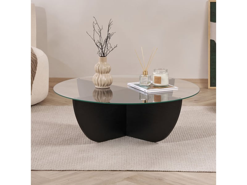  Table basse en verre piètement couleur bois noir d90 cm  - Conforama E