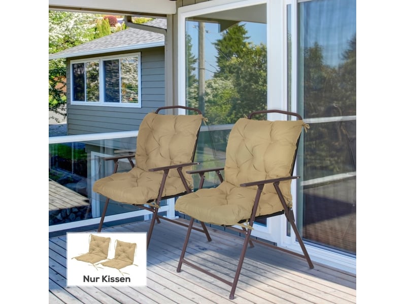  Lot de 2 coussins de chaise 98x50x8 cm avec liens de fixation en tissu khaki  - Conforama B