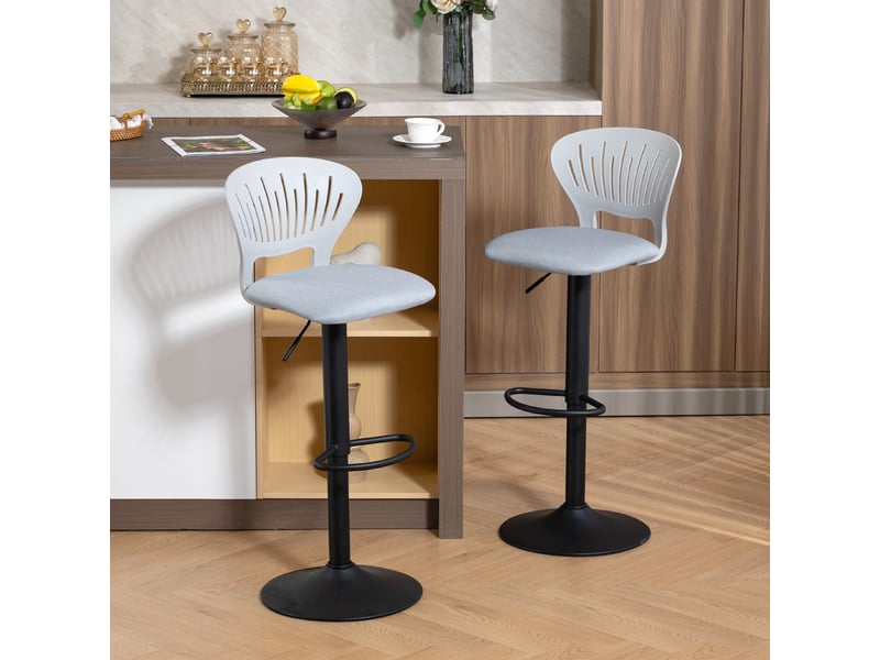 Lot de 2 tabourets de bar pivotants à 360°, hauteur réglable de 84 à 105 cm, dossier creux, repose-pieds, gris  - Conforama C