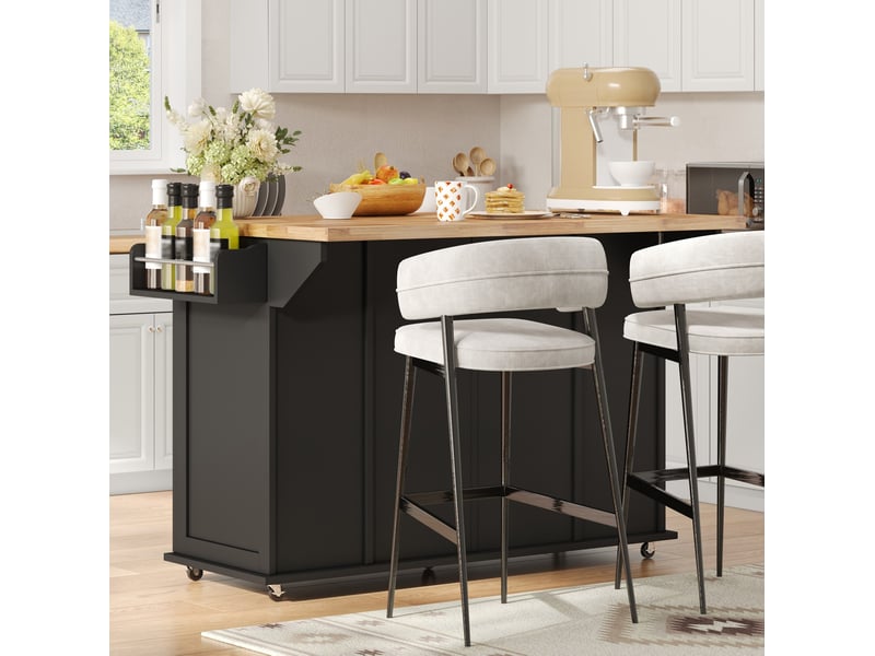  Desserte de cuisine 120x45x87 cm avec plateau rabattable mdf noir et naturel  - Conforama B