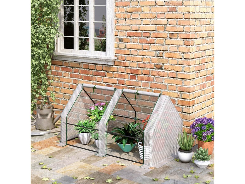 Mini serre, 2 portes zippées, film indéchirable, structure métallique, 1,8 x 1 x 1 m, blanche - Conforama C