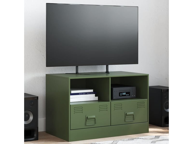  Meuble tv - banc tv - meuble de rangement vert olive 67x39x44 cm acier  - Conforama B