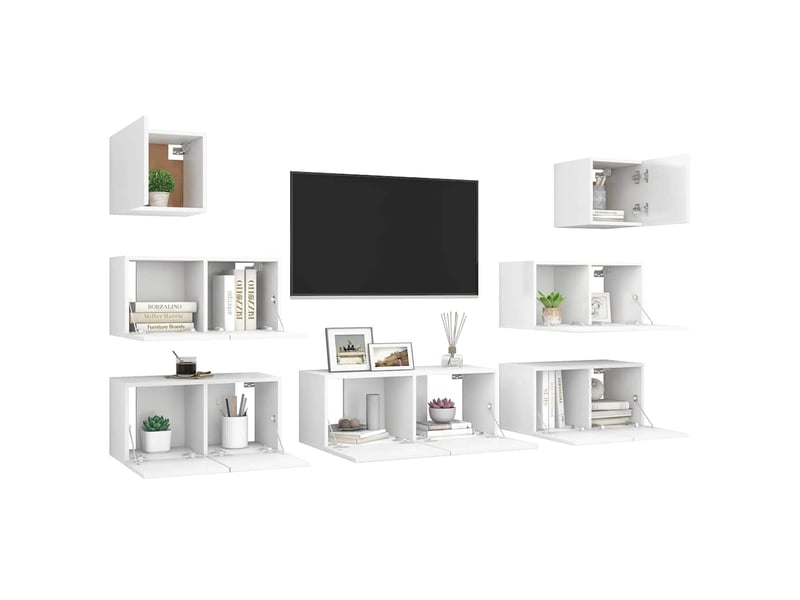  Ensemble de meubles tv - banc tv - meuble de rangement 7 pcs blanc bois d'ingénierie  - Conforama C
