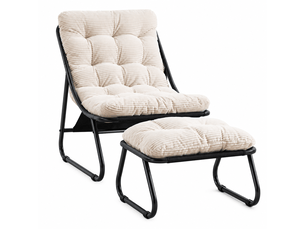 Fauteuil lounge noir avec repose-pieds et coussin blanc épais confortable