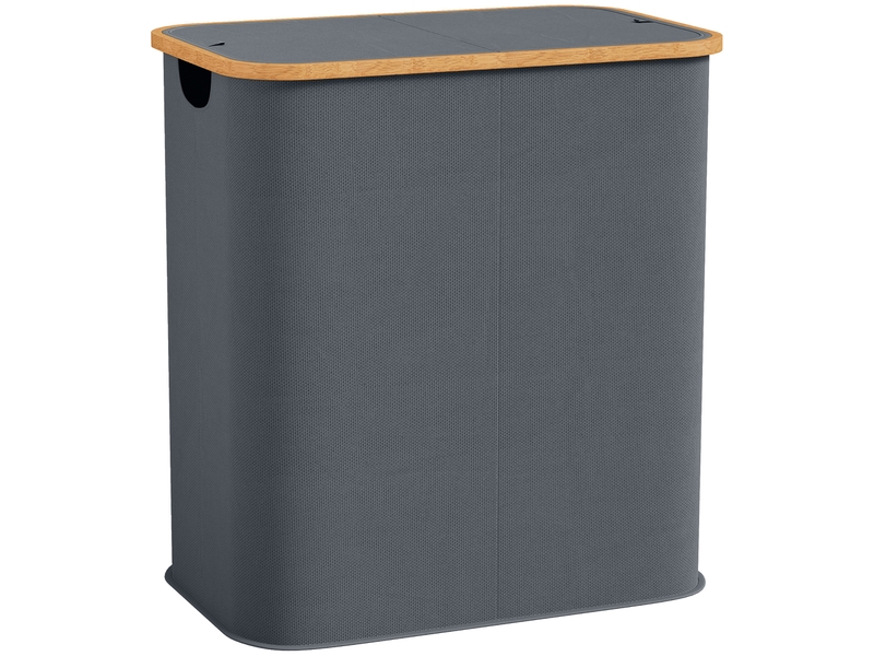  Panier à linge double pliable 80 l corbeille à linge sale avec couvercle, gris, poignées rainurées  - Conforama B