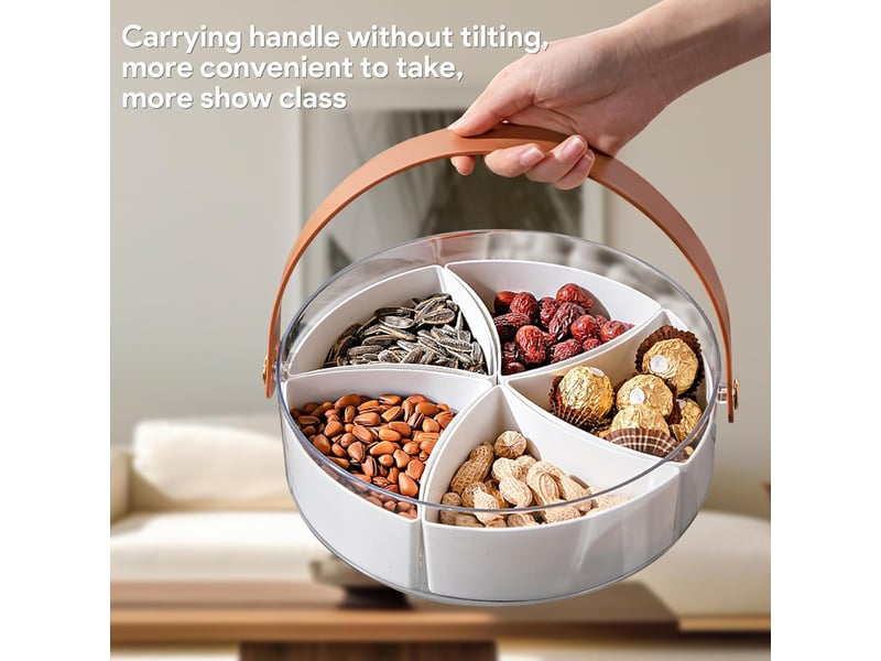  Boîte à goûter avec compartments, assiette à collation portable, ronde, diamètre 26 cm, avec couvercle hermétique et poignée, pour fruits, noix OGS005634LL - Conforama C
