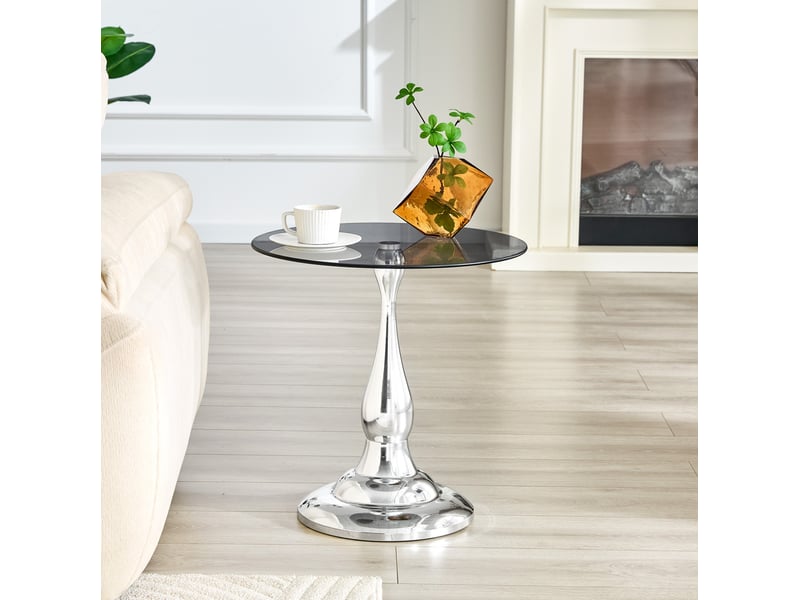  Table d’appoint ronde en verre trempé – design moderne argenté – ø 50 x h 51,5 cm  - Conforama C