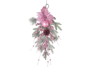 Couronne de noël rose 55cm avec boules décoratives – pour porte, fenêtre et cheminée