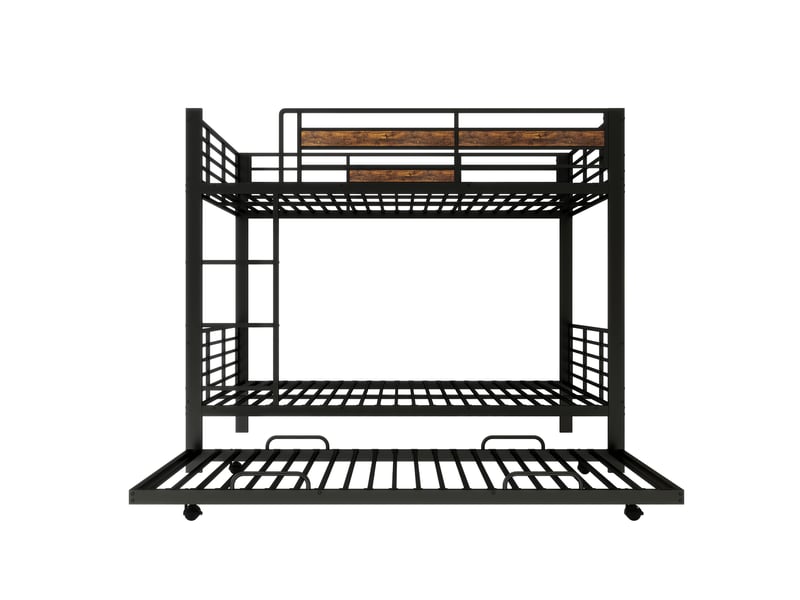 Lits superposés 140 × 200 cm métal noir avec lit gigogne et garde-corps IKSETERA TRADING LTD - Conforama E