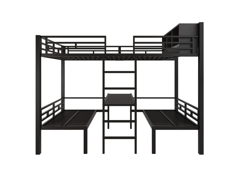 Lit superposé 120 x 200 cm, avec 2 couchages inférieurs de 60 x 120 cm, échelle droite, étagère et canapés, noir - Conforama A