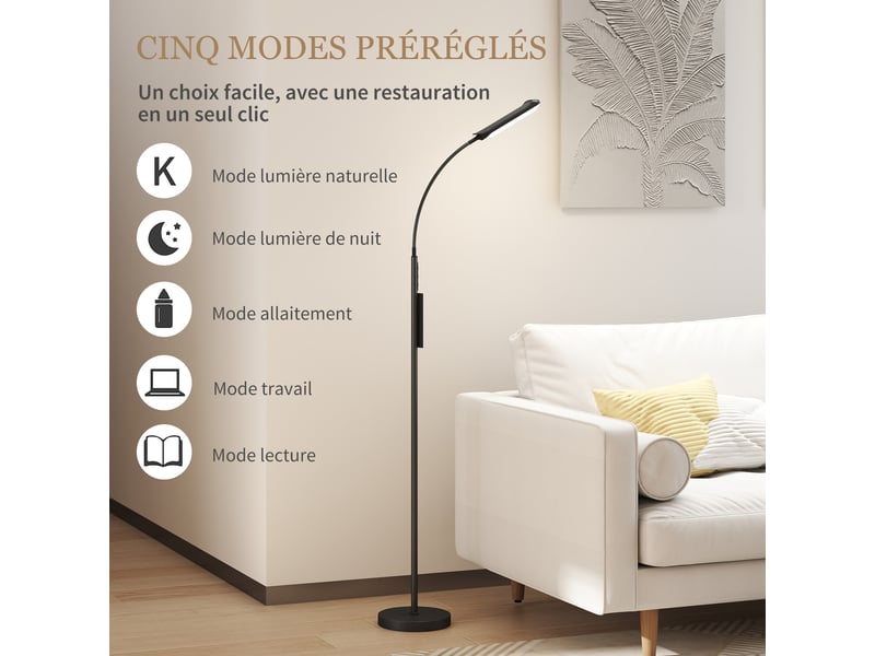  Lampadaire sur pied de salon avec télécommande, contrôle tactile, noir, température couleur et luminosité réglables  - Conforama A